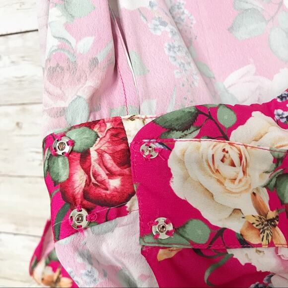 Valencia & Vine Floral Wrap Blouse Pink Puff Sleeve Preppy Twee Romantic Size M - Picture 9 of 12